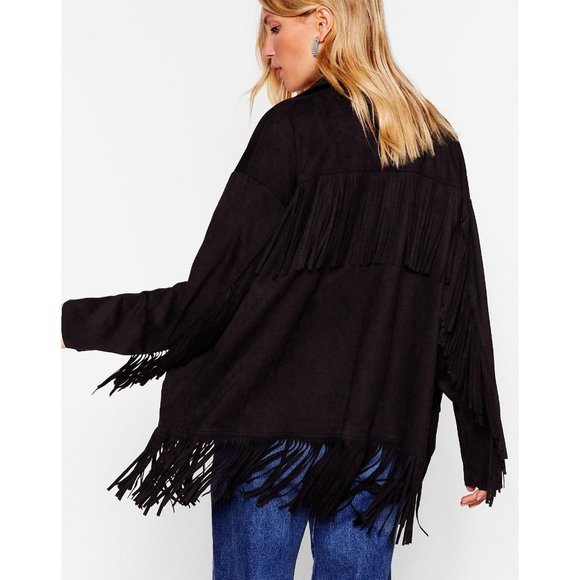 Show Me Your Mumu Marfa Fringe Jacket Black Faux Suede - Picture 1 of 5